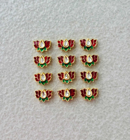 Small Maroon Green Lotus Meenakari Connectors