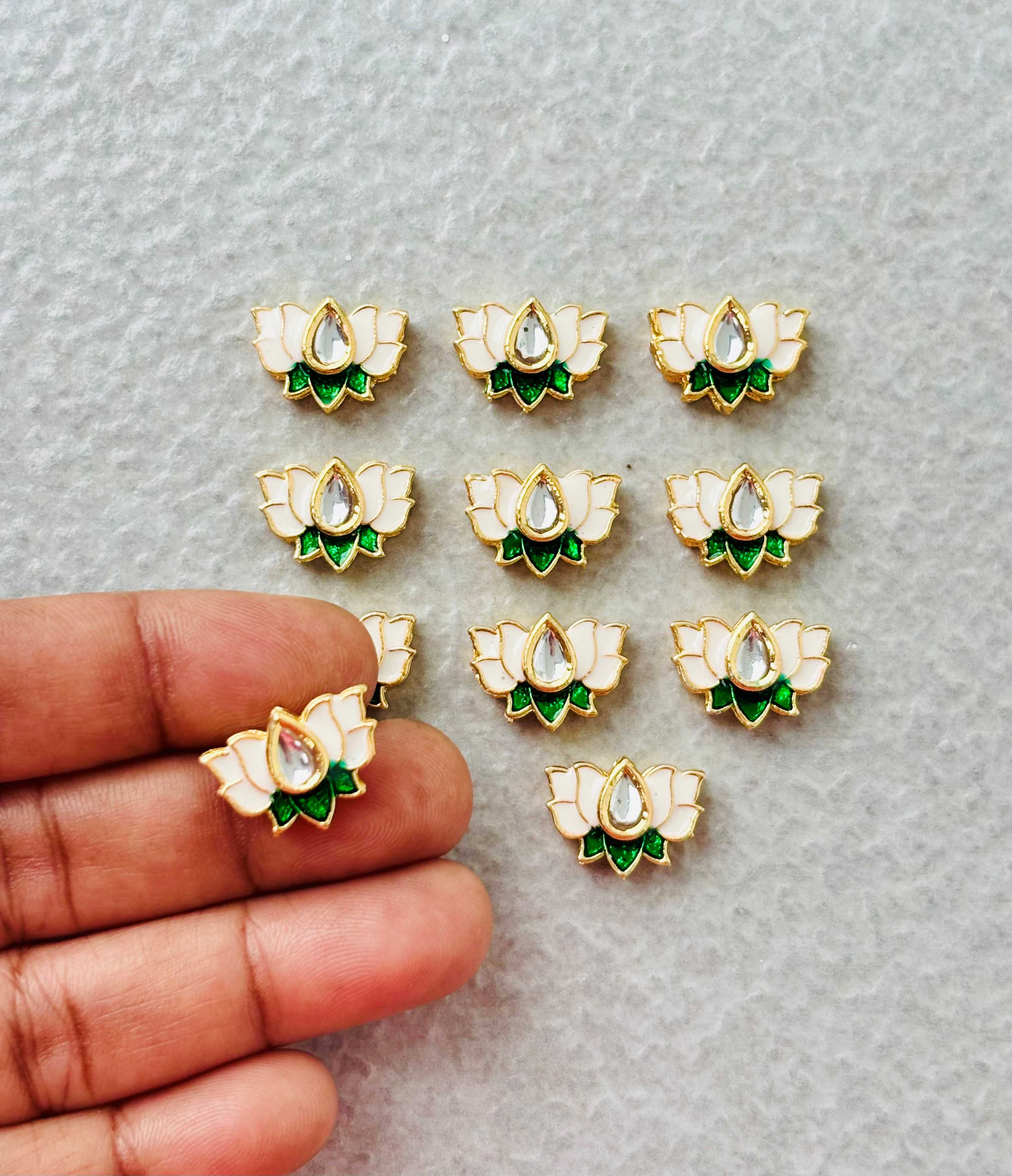 Small White Green Lotus Meenakari Connectors