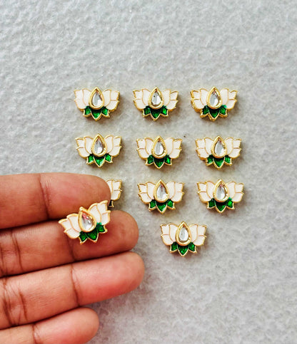 Small White Green Lotus Meenakari Connectors