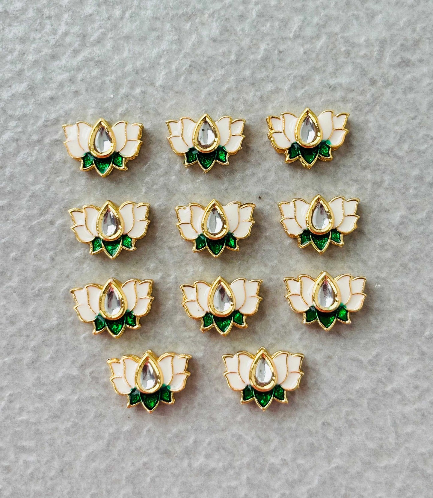Small White Green Lotus Meenakari Connectors