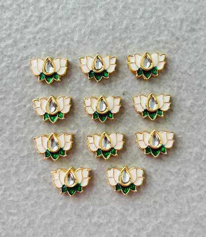 Small White Green Lotus Meenakari Connectors