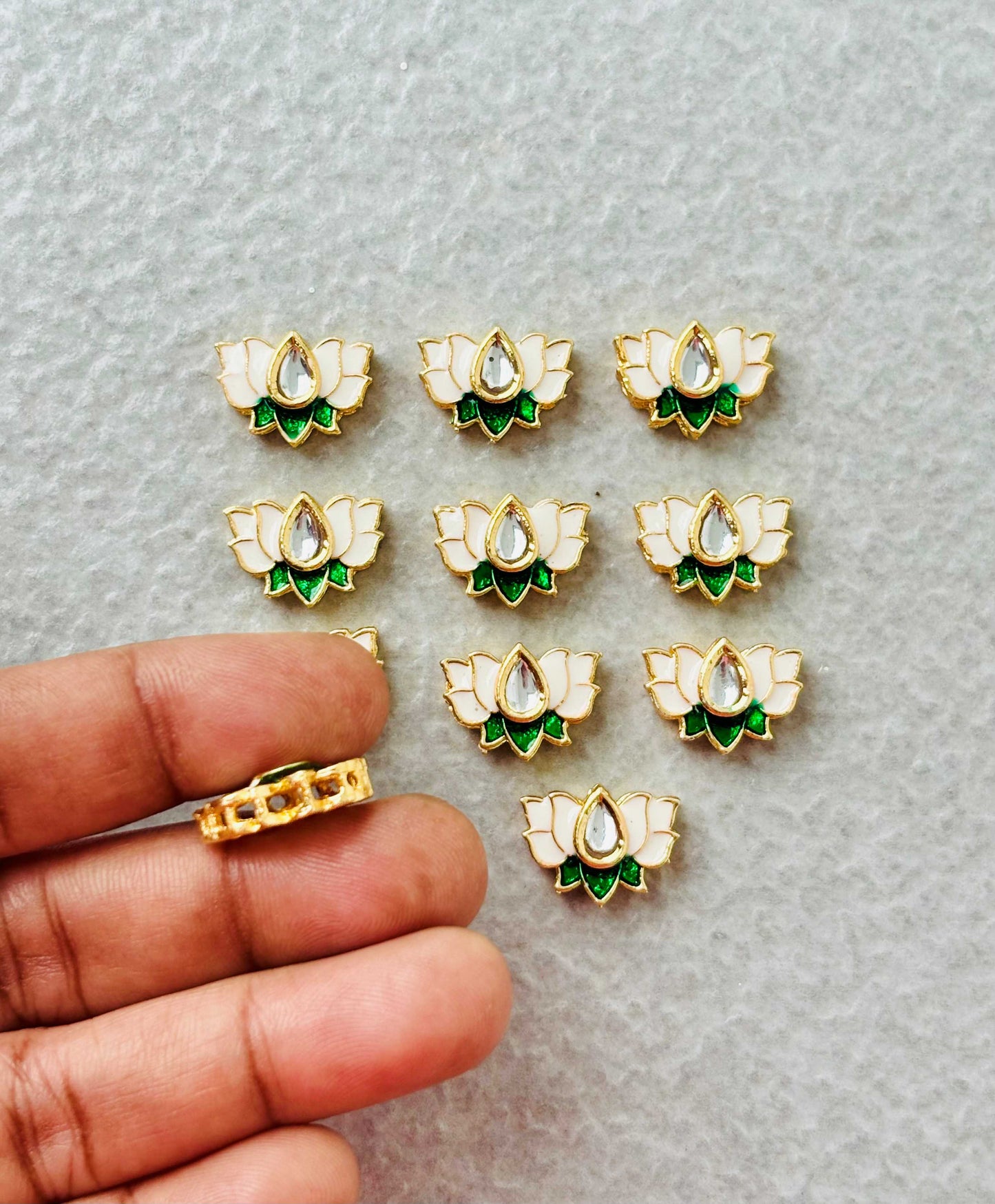 Small White Green Lotus Meenakari Connectors