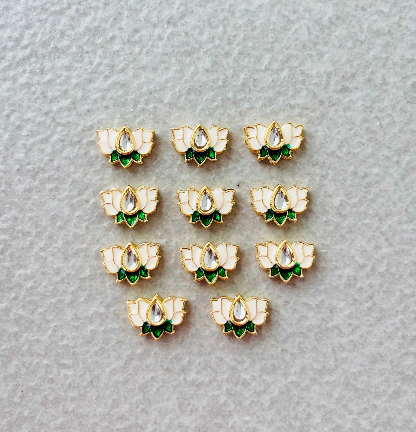 Small White Green Lotus Meenakari Connectors