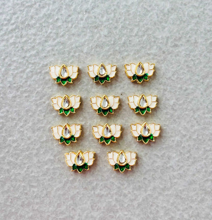 Small White Green Lotus Meenakari Connectors