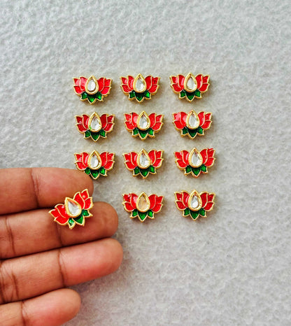 Small Red Green Lotus Meenakari Connectors