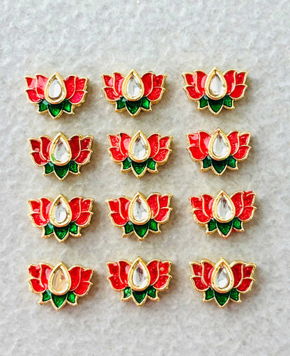 Small Red Green Lotus Meenakari Connectors
