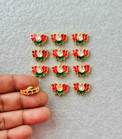 Small Red Green Lotus Meenakari Connectors