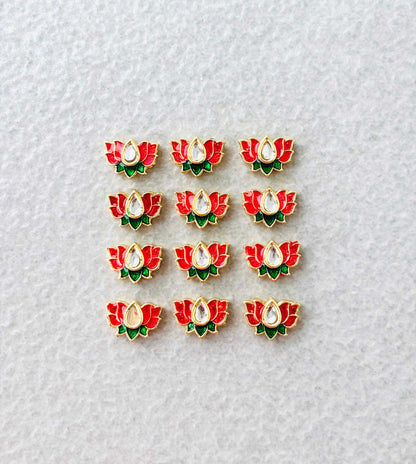 Small Red Green Lotus Meenakari Connectors