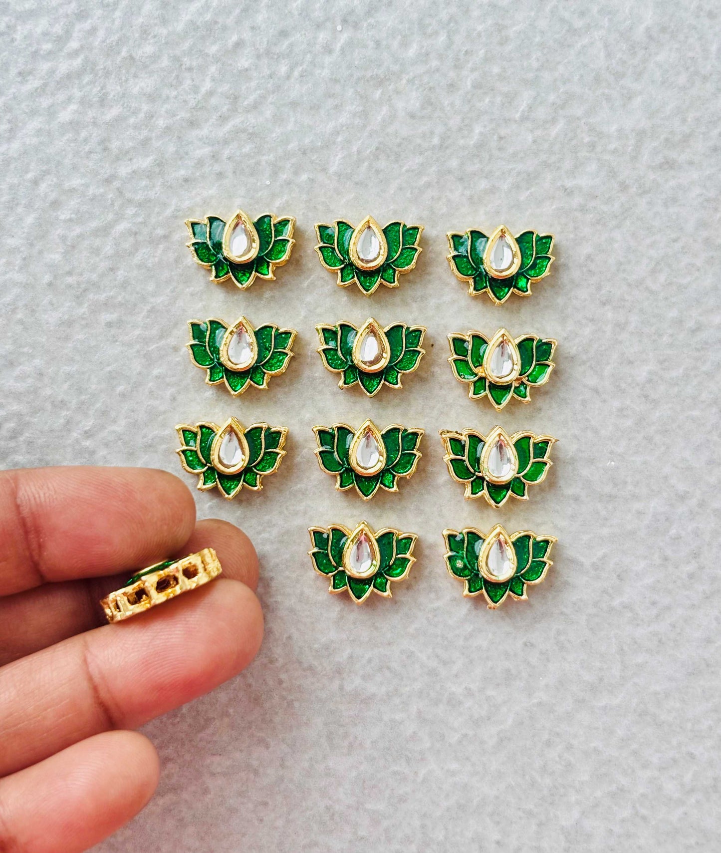 Small Green Lotus Meenakari Connectors