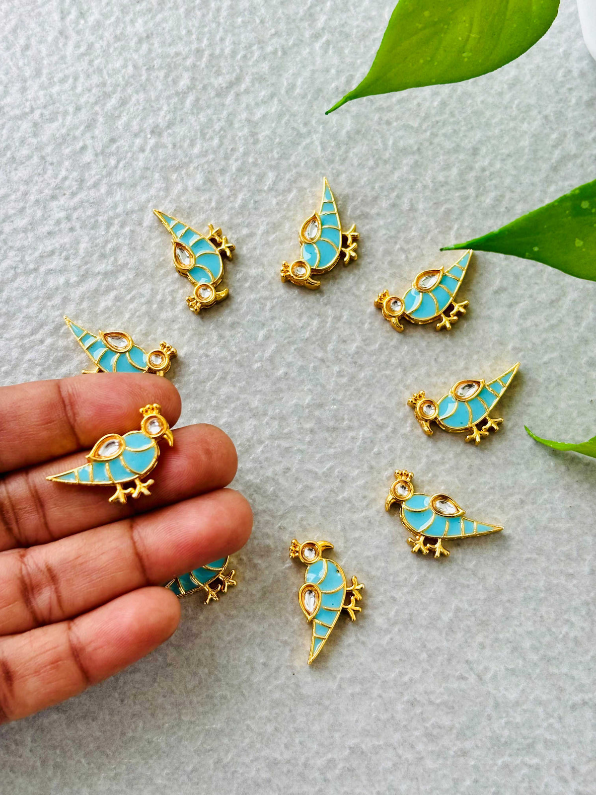 Sky Blue Bird Meenakari Kundan Connectors