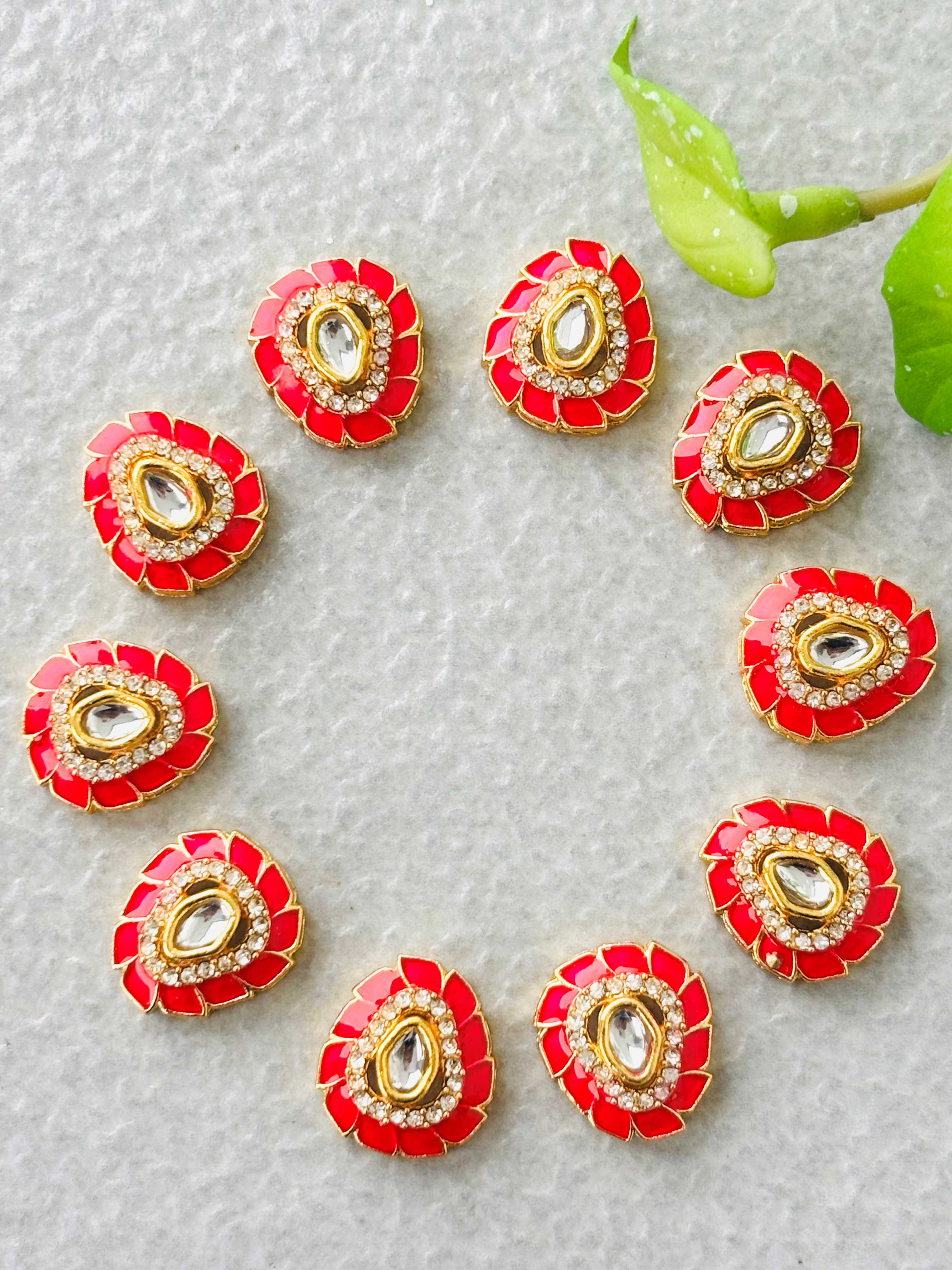 Ruby Red Floral Meenakari Kundan Connectors