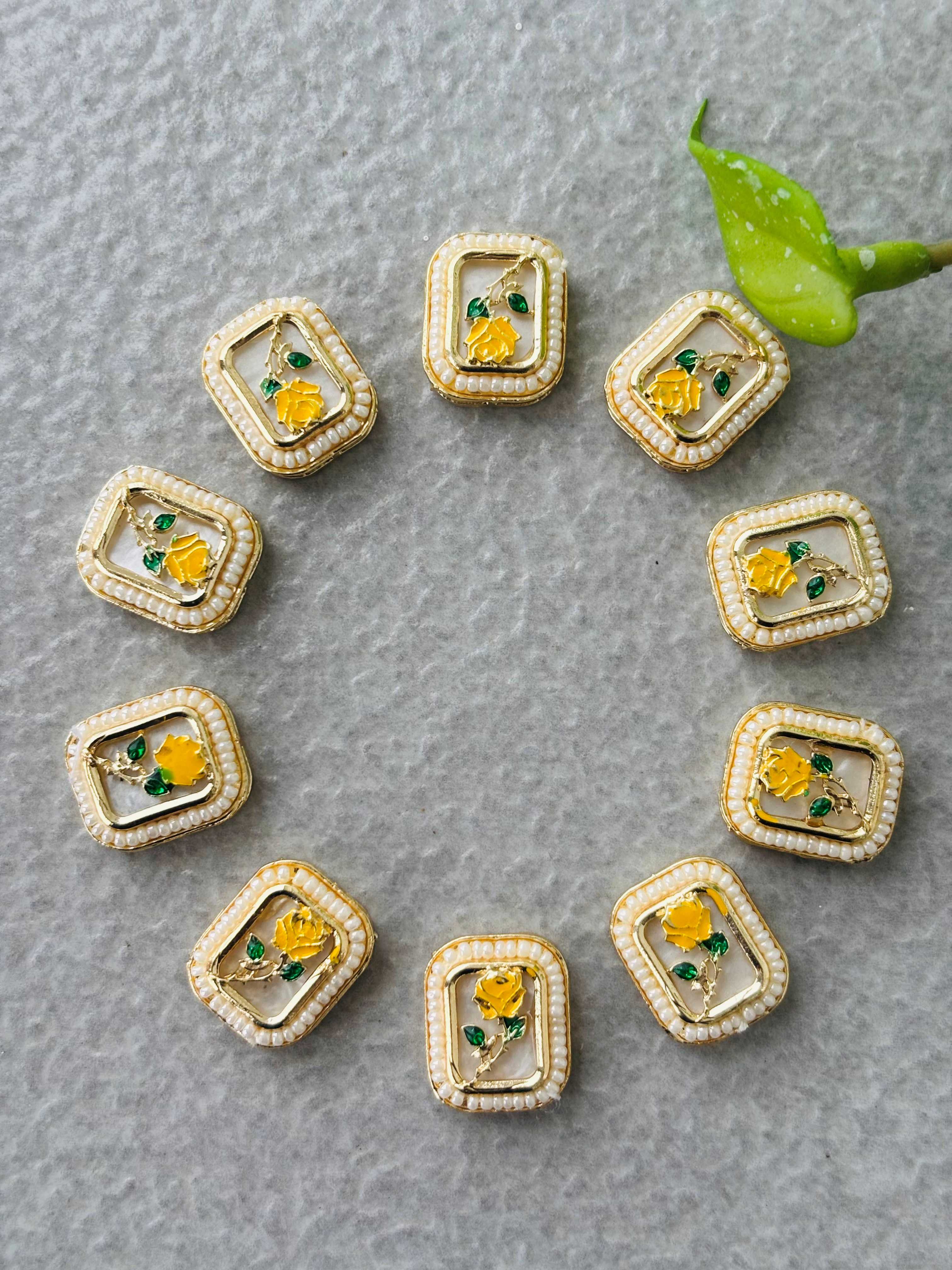 Rectangular Yellow Rose Meenakari Connectors