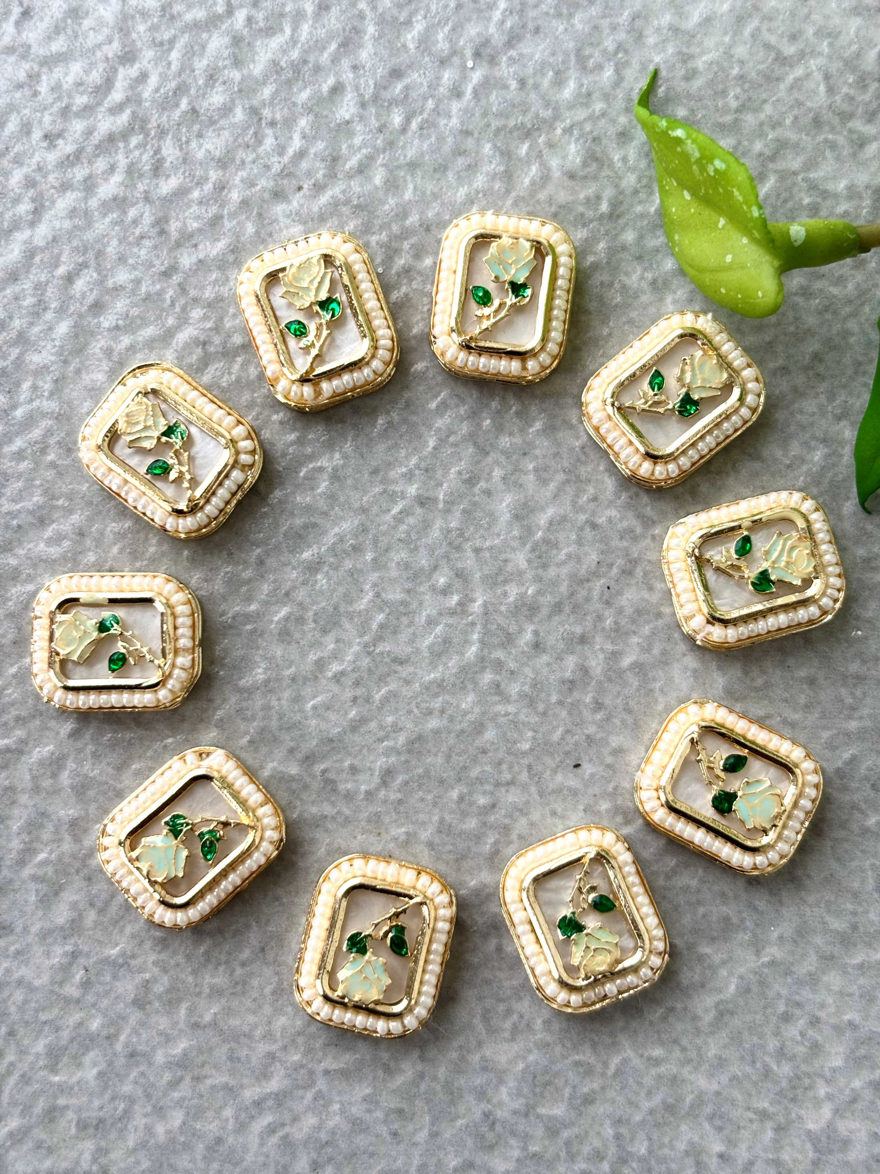 Rectangular Pista Rose Meenakari Connectors