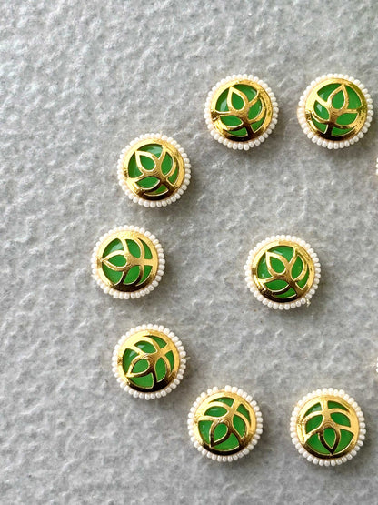 Three Pieces Round Green Leaf Meenakari Connectors