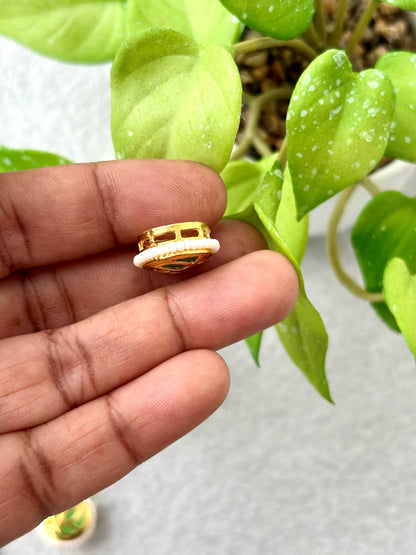 Three Pieces Round Green Leaf Meenakari Connectors