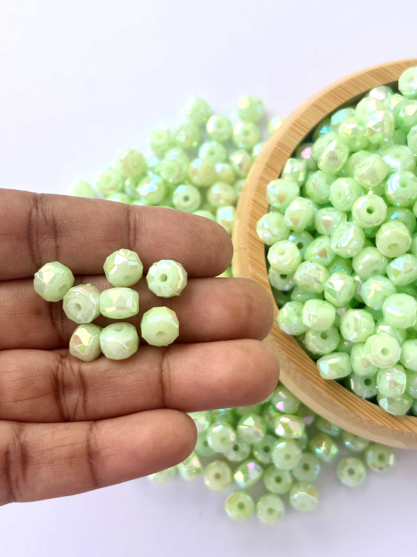 Pastel Green Multi-Faceted Beads