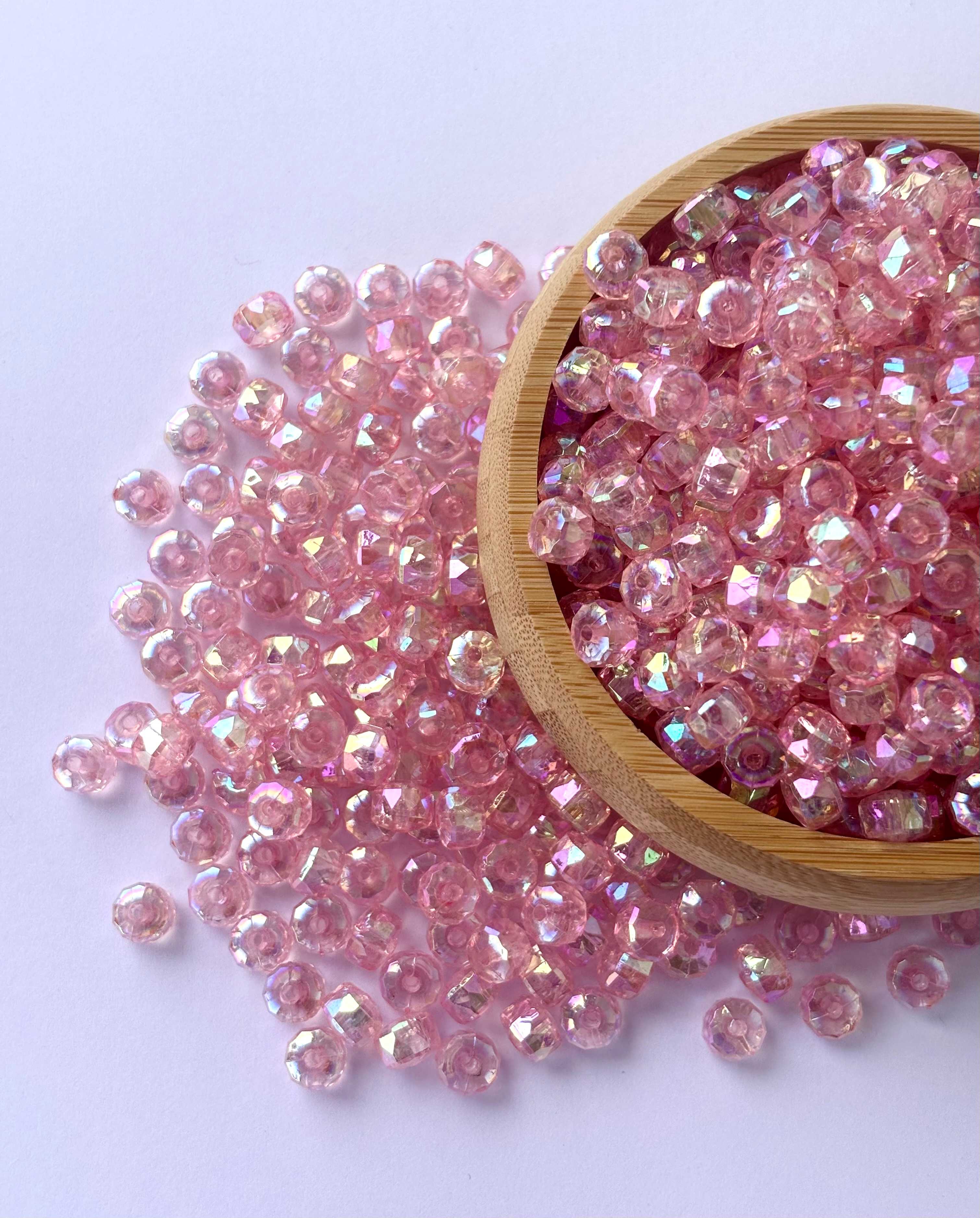 Transparent Pink AB Multi-Faceted Beads