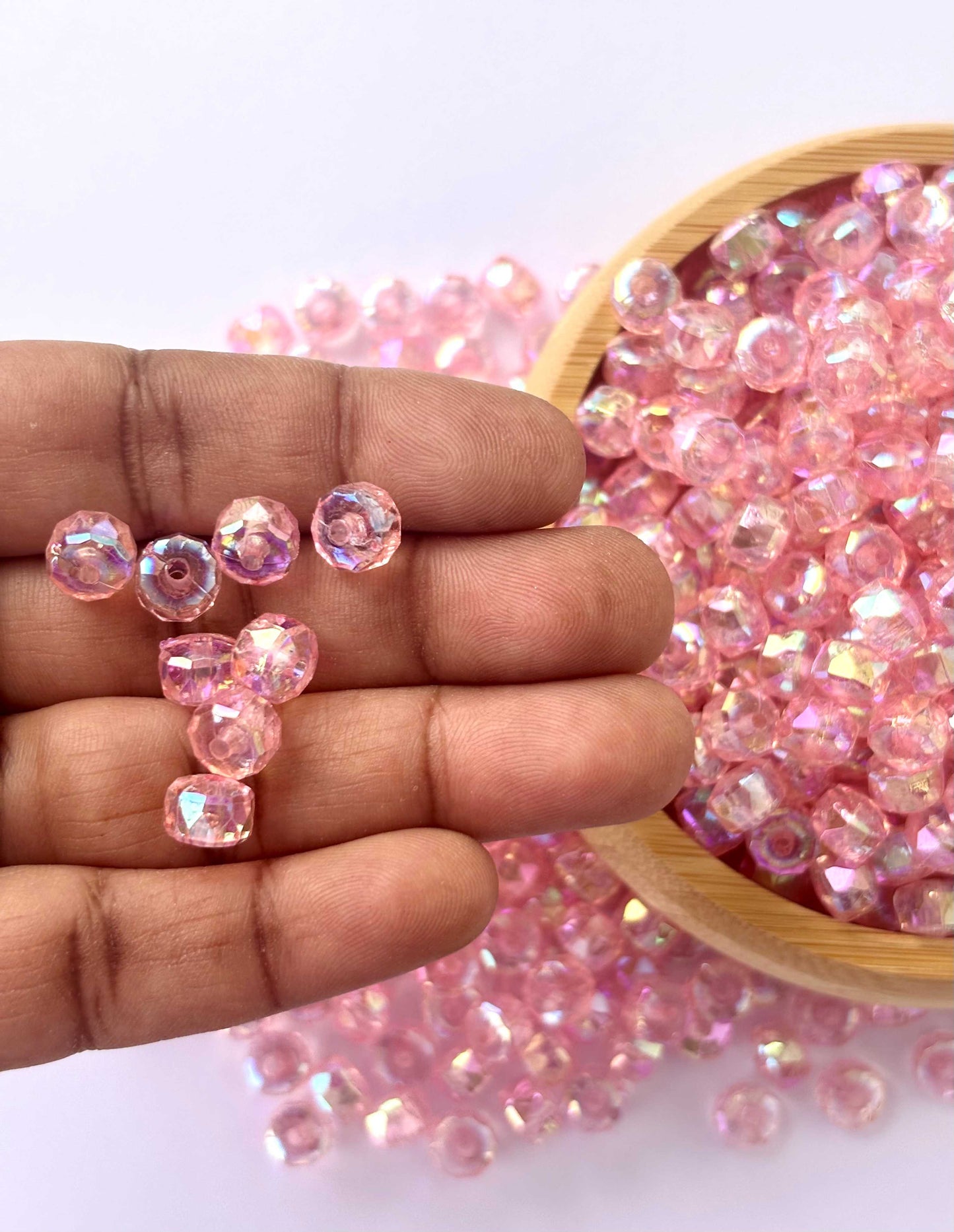 Transparent Pink AB Multi-Faceted Beads