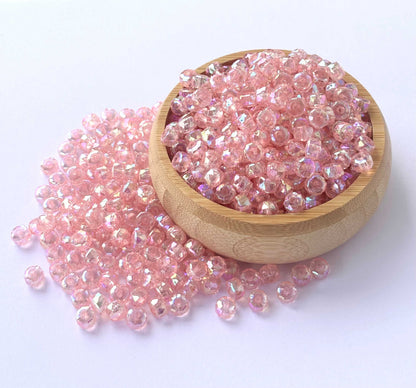 Transparent Pink AB Multi-Faceted Beads