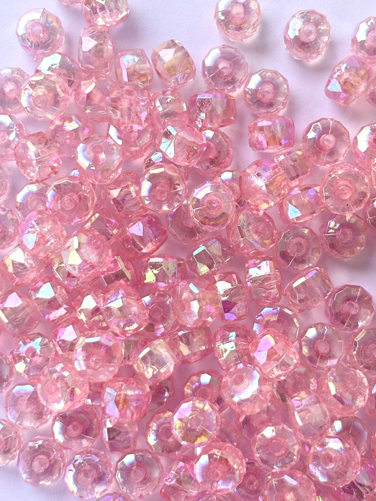 Transparent Pink AB Multi-Faceted Beads