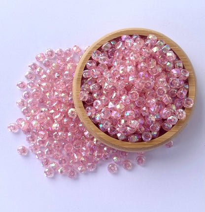 Transparent Pink AB Multi-Faceted Beads
