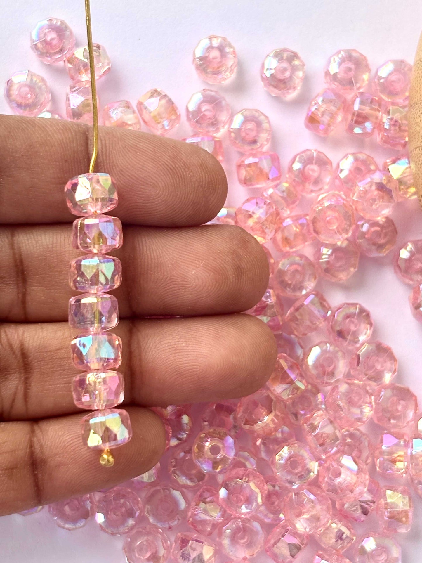 Transparent Pink AB Multi-Faceted Beads