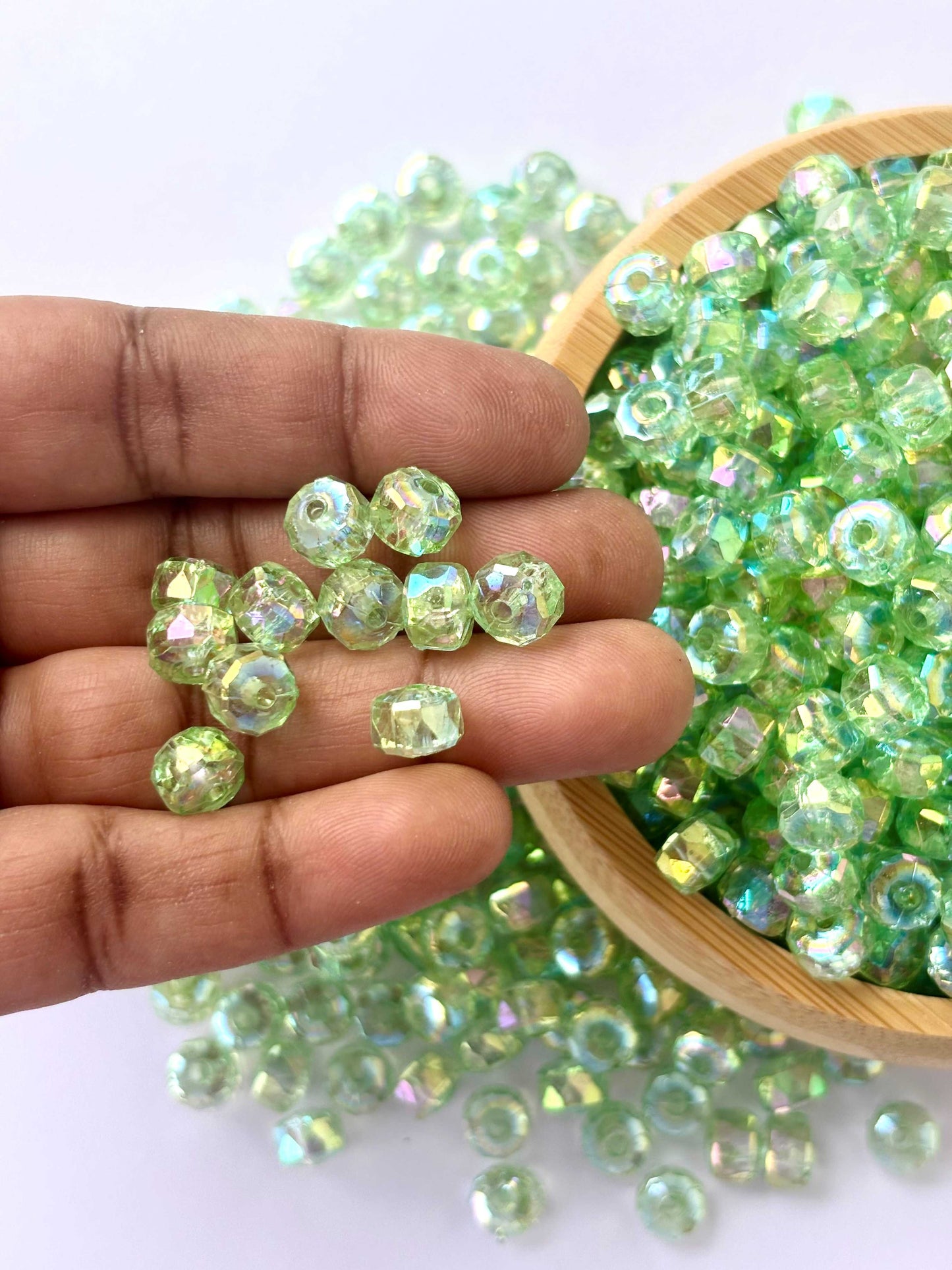 Transparent Mint Green AB Multi-Faceted Beads