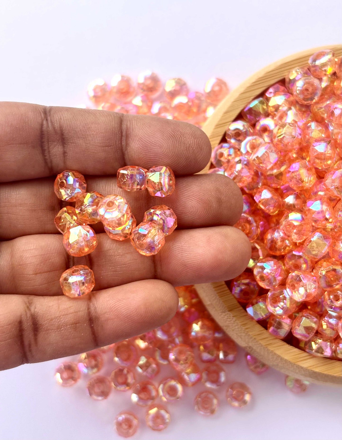 Transparent Orange AB Multi-Faceted Beads