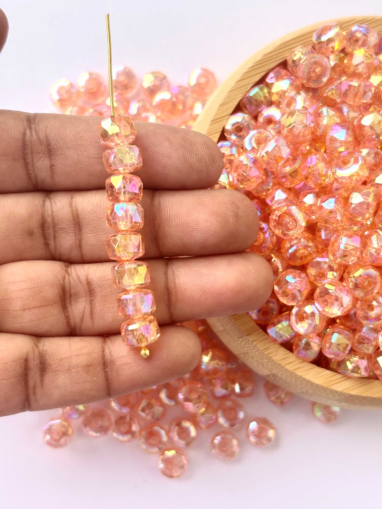 Transparent Orange AB Multi-Faceted Beads