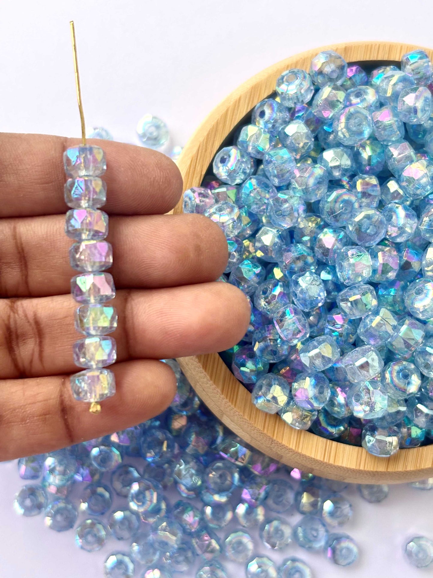 Transparent Blue AB Multi-Faceted Beads