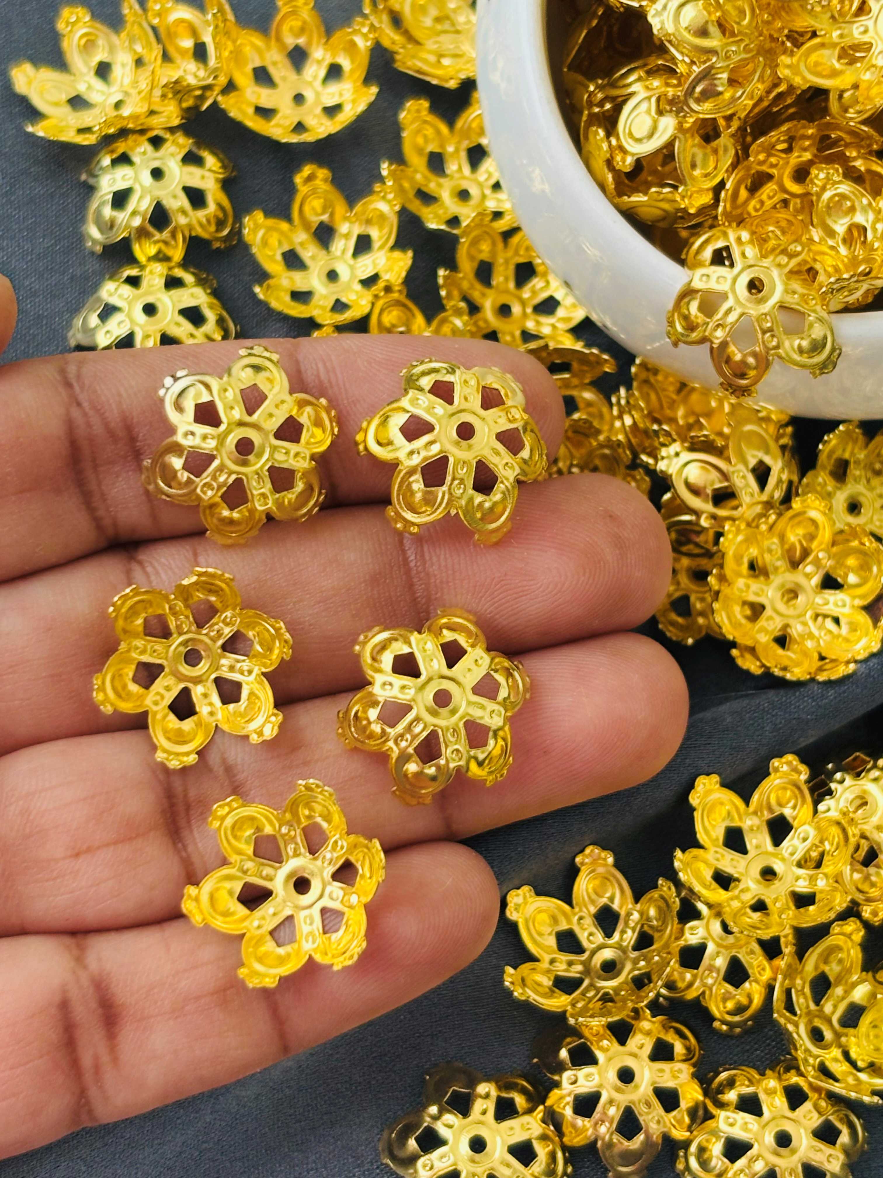 Gold Cutout Crown Bead Caps 15x7MM