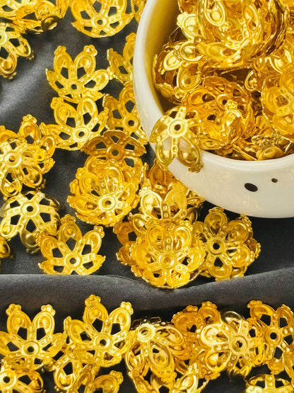 Gold Cutout Crown Bead Caps 15x7MM