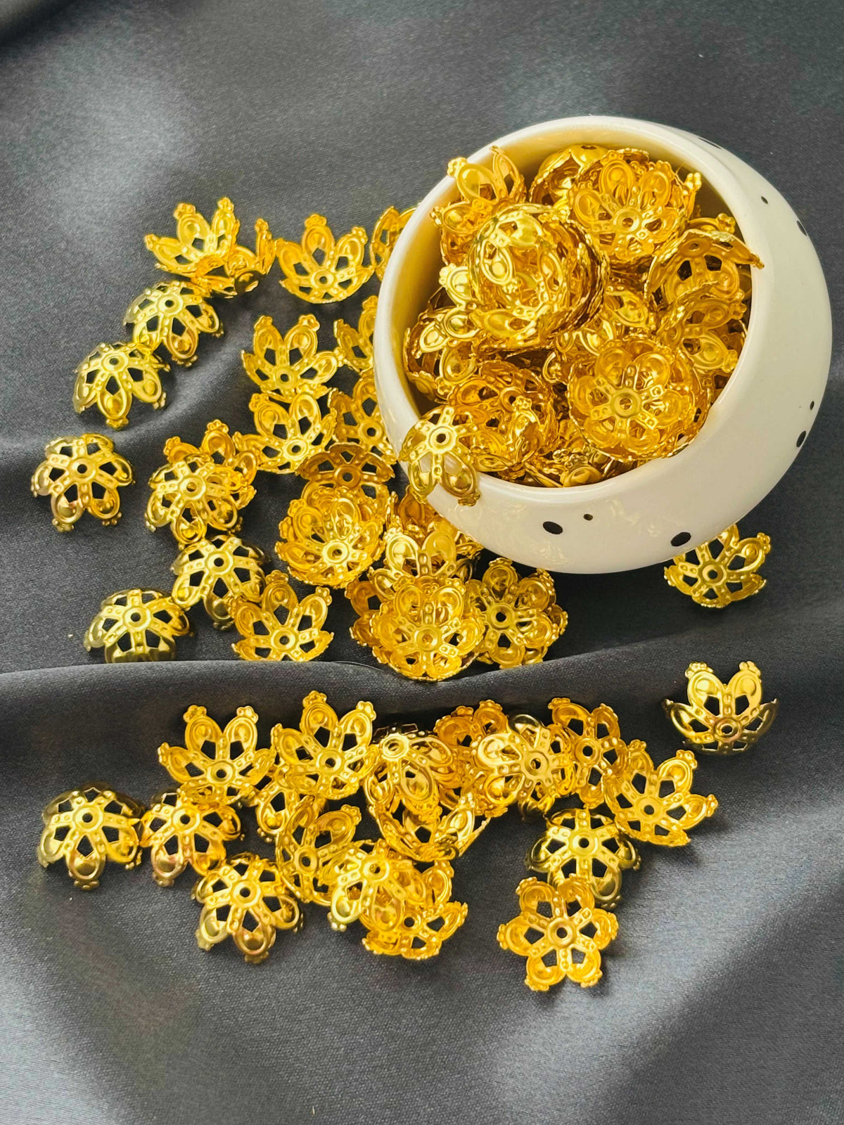 Gold Cutout Crown Bead Caps 15x7MM