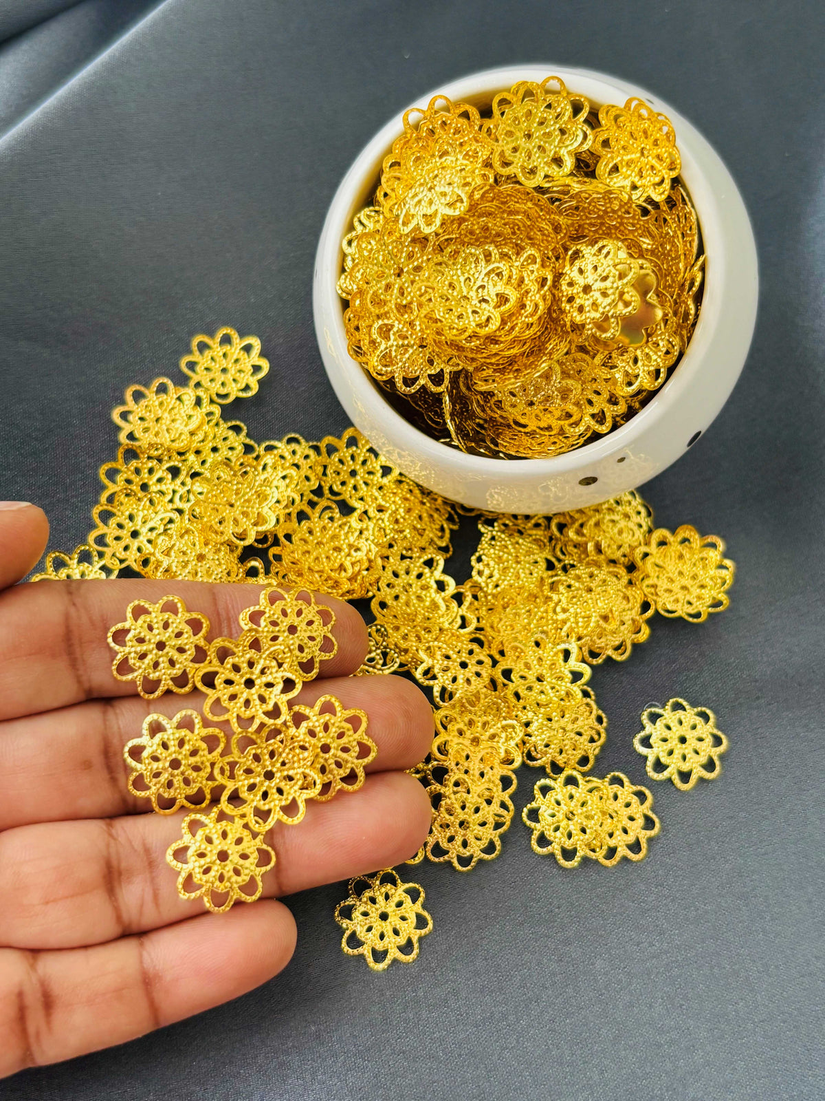 Gold Filigree Floral Bead Caps 13x2MM