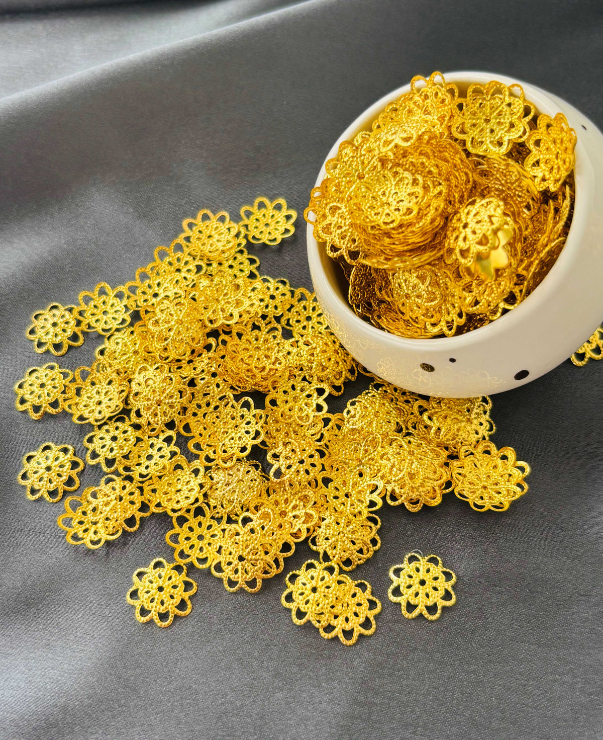 Gold Filigree Floral Bead Caps 13x2MM