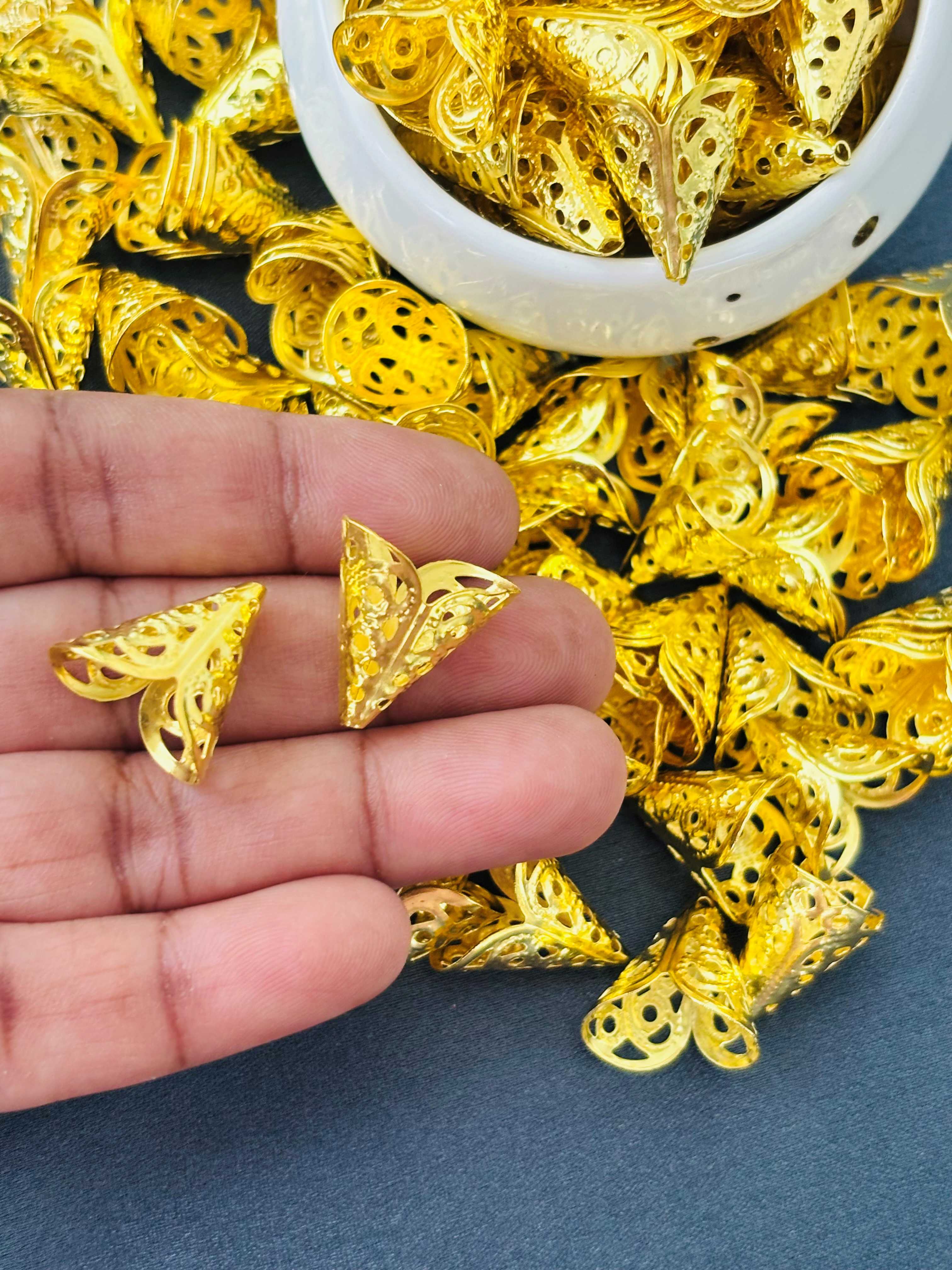 Gold Filigree Cone Bead Caps 16x16MM