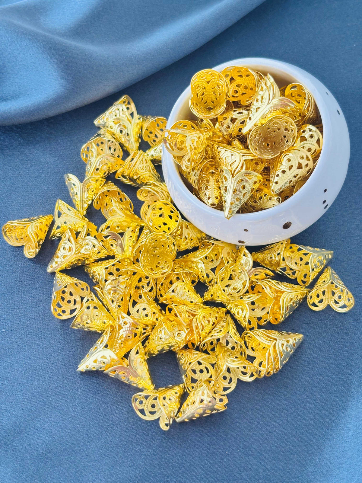 Gold Filigree Cone Bead Caps 16x16MM