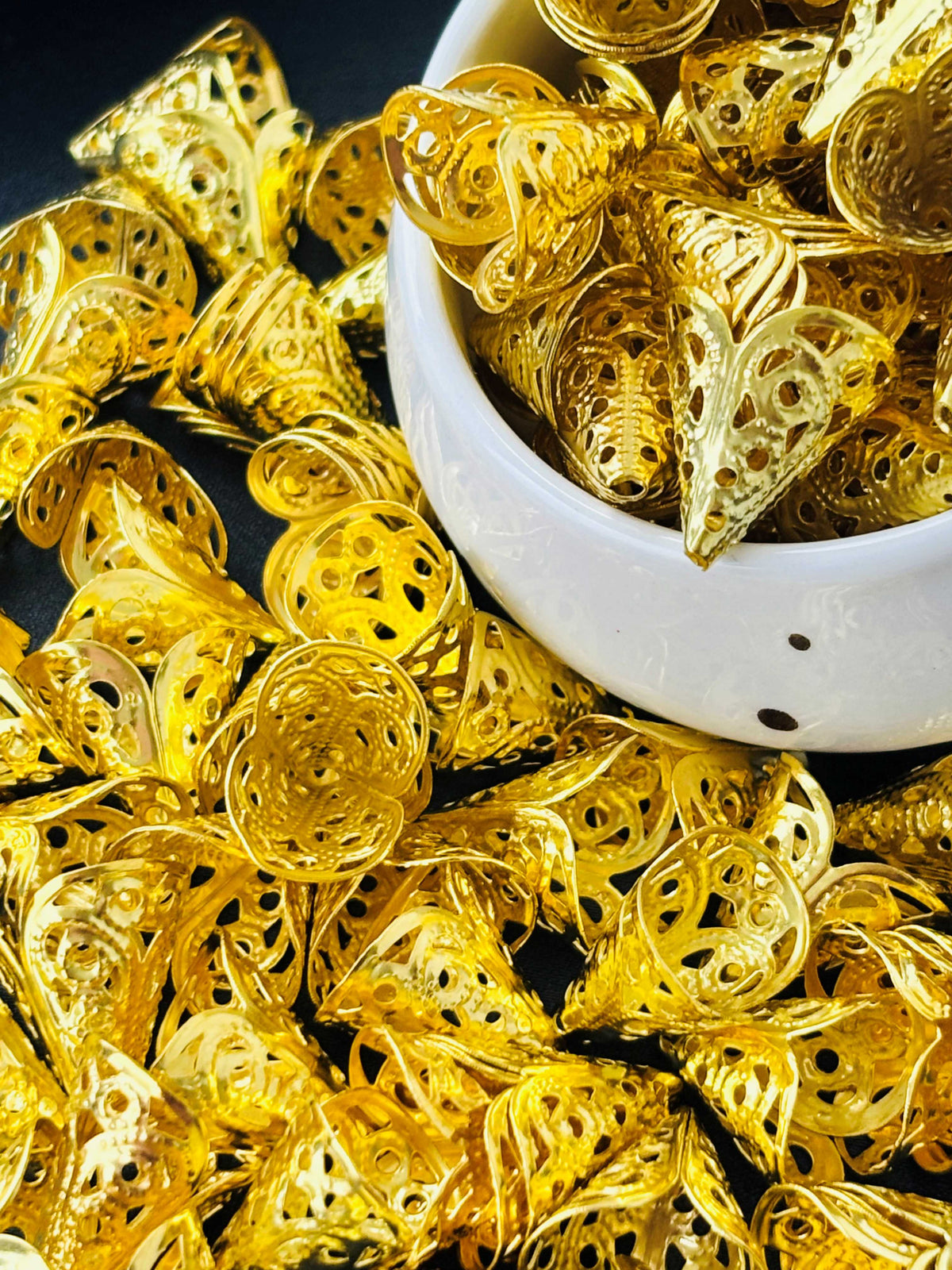Gold Filigree Cone Bead Caps 16x16MM