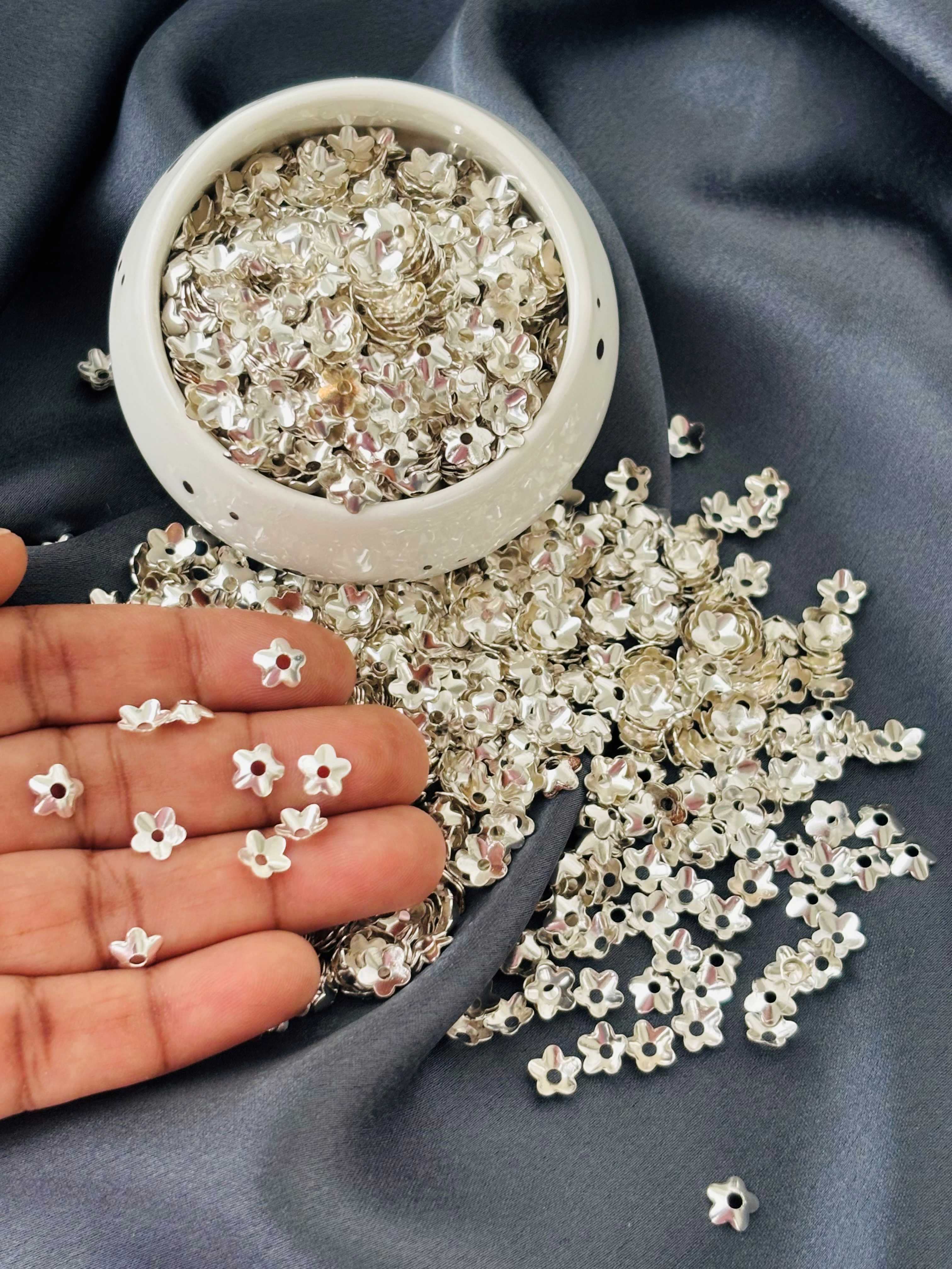 Silver Flower Bead Caps 6x2MM