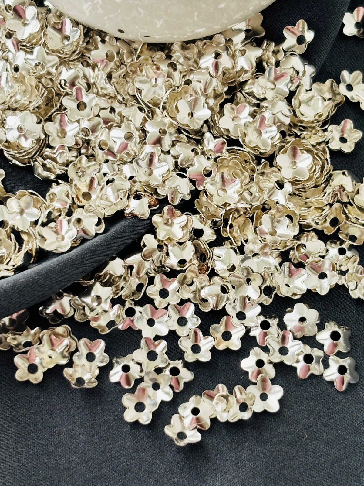 Silver Flower Bead Caps 6x2MM