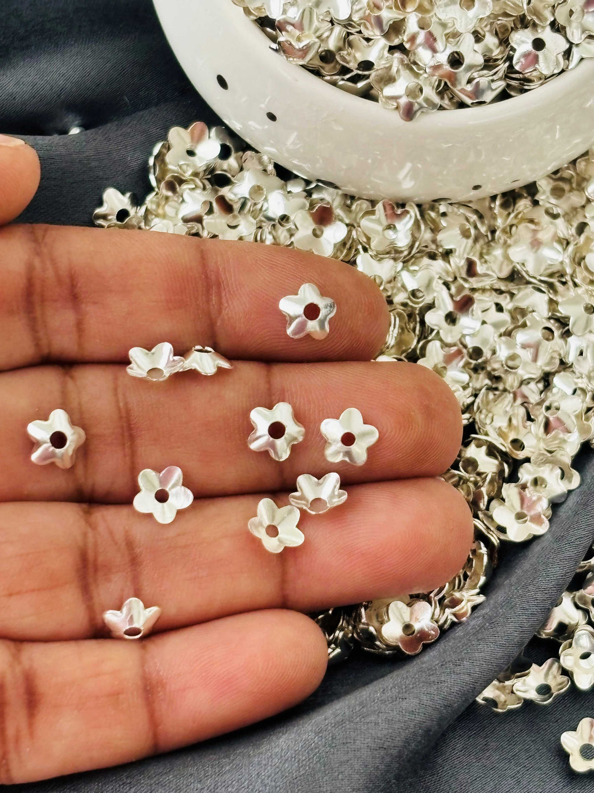 Silver Flower Bead Caps 6x2MM