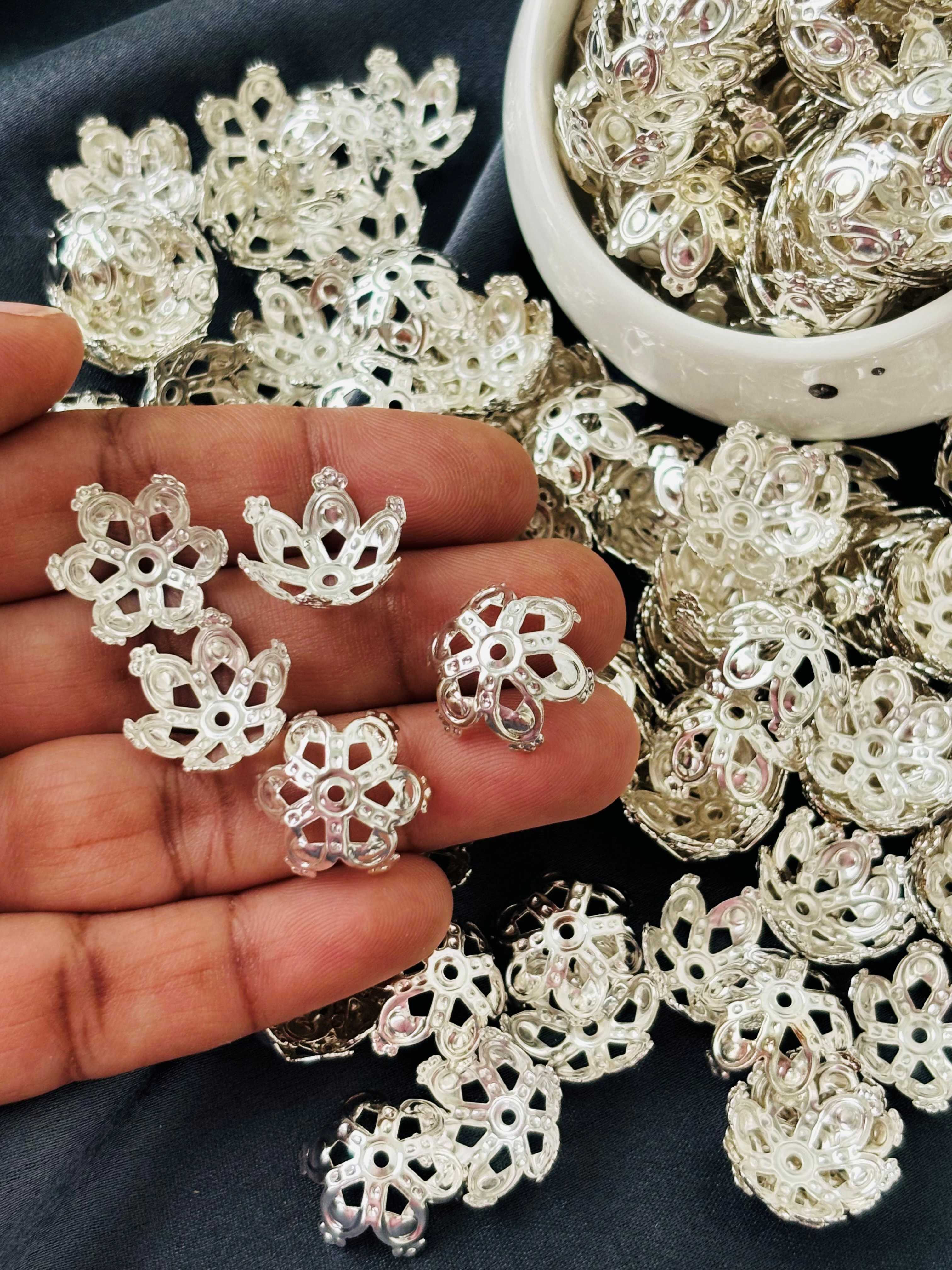 Silver Cutout Crown Bead Caps 15x7MM
