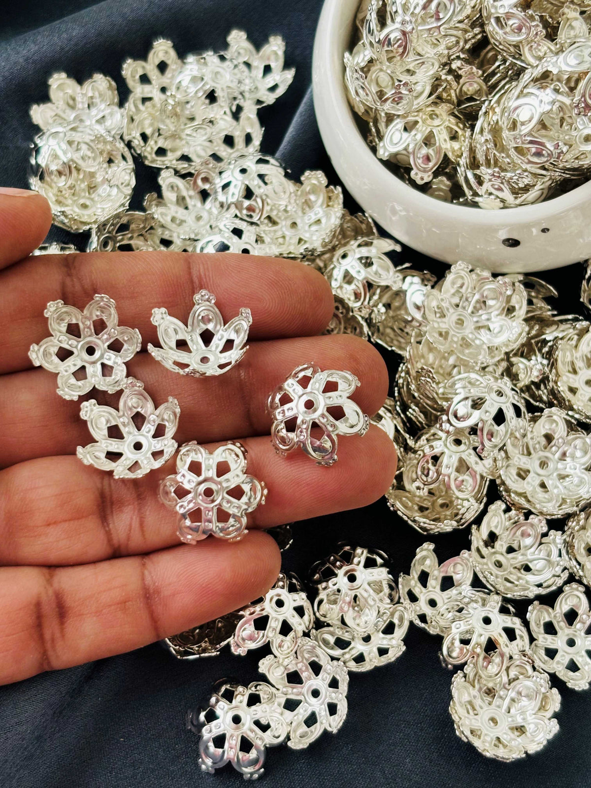 Silver Cutout Crown Bead Caps 15x7MM