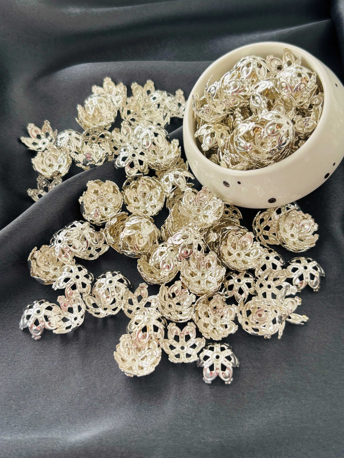 Silver Cutout Crown Bead Caps 15x7MM