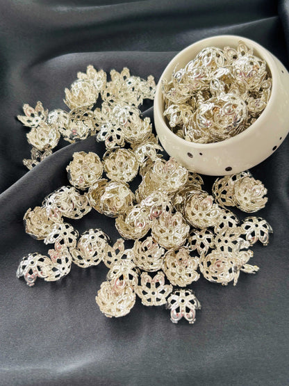 Silver Cutout Crown Bead Caps 15x7MM