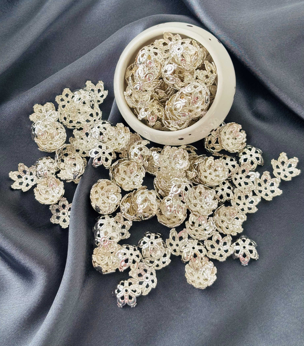 Silver Cutout Crown Bead Caps 15x7MM