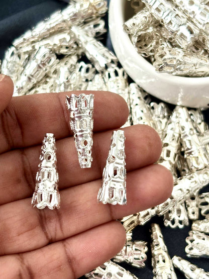 Long Silver Filigree Cone Bead Caps 22x9MM