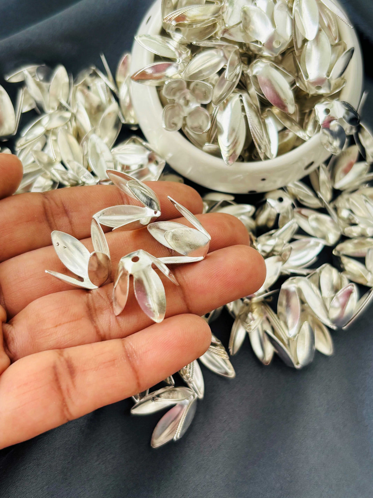 Silver Lotus Petal Bead Caps 15x13MM
