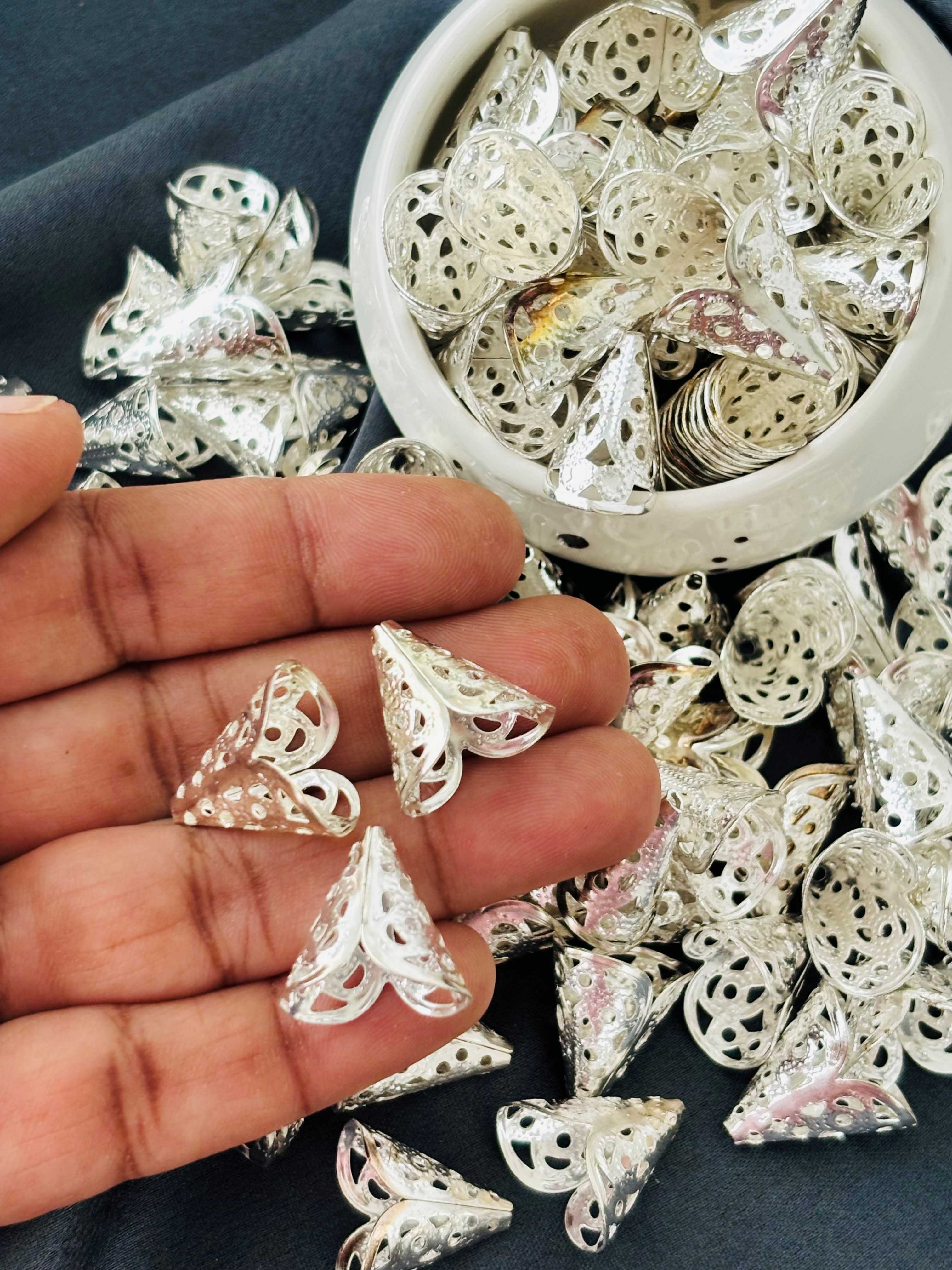 Silver Filigree Cone Bead Caps 16x16MM