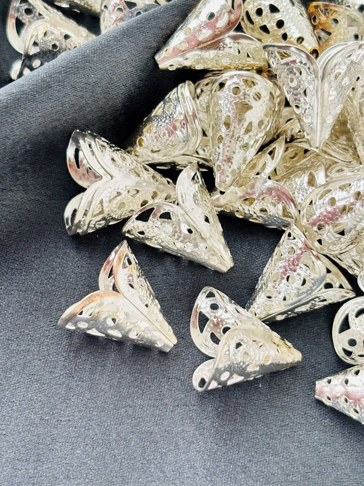 Silver Filigree Cone Bead Caps 16x16MM